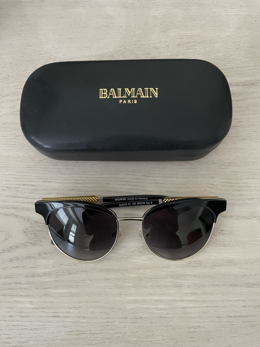 Balmain Wayfarer Style Black and Gold Sunglasses